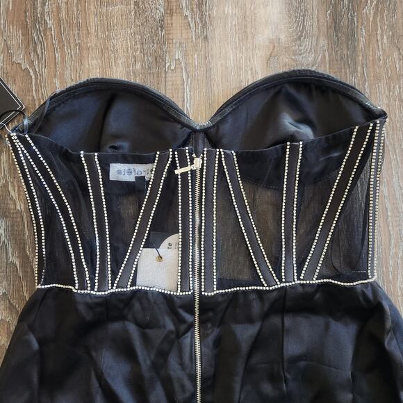 Retrofete Ludlow Dress in Black Large NWT Crystals Corset Strapless Mini - Picture 8 of 13